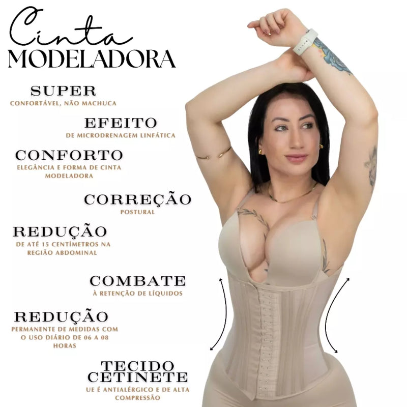 Cinta Modeladora Corselet Espartilho Efeito Cintura Fina 20 Barbatanas Estilo Colombiana Faixa Modeladora