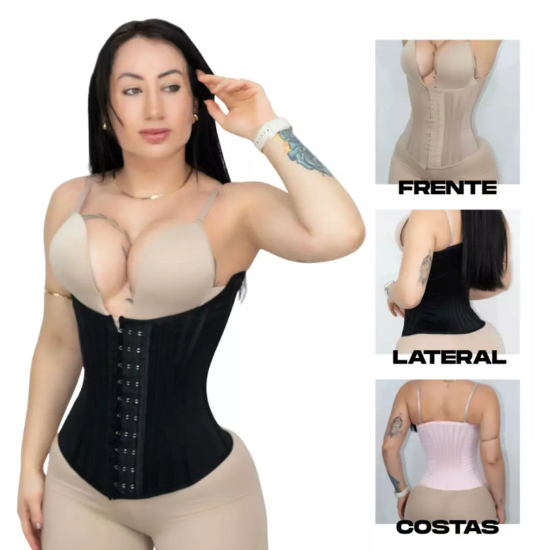 Cinta Modeladora Corselet Espartilho Efeito Cintura Fina 20 Barbatanas Estilo Colombiana Faixa Modeladora