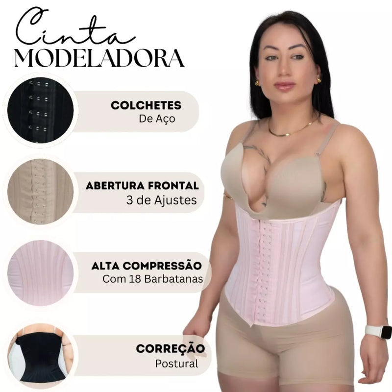 Cinta Modeladora Corselet Espartilho Efeito Cintura Fina 20 Barbatanas Estilo Colombiana Faixa Modeladora